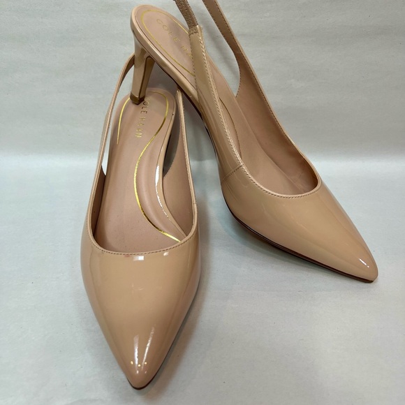 Cole Haan Womens Vandam Slingback Pumps Patent Leather Nude Beige Size 8.5 - Picture 1 of 13